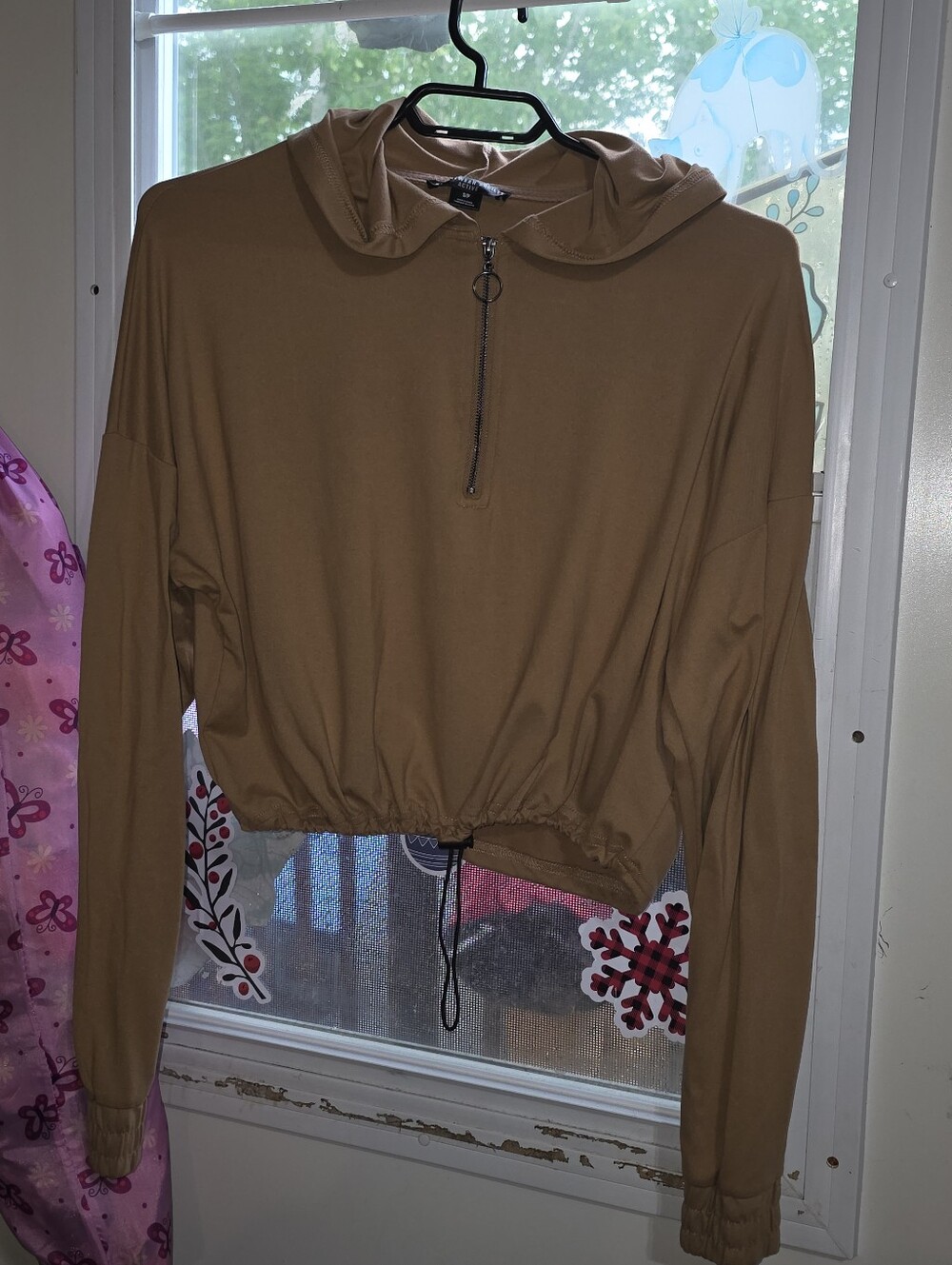 Streetwear Society Cropped Hooded Pullover in Camel Brown